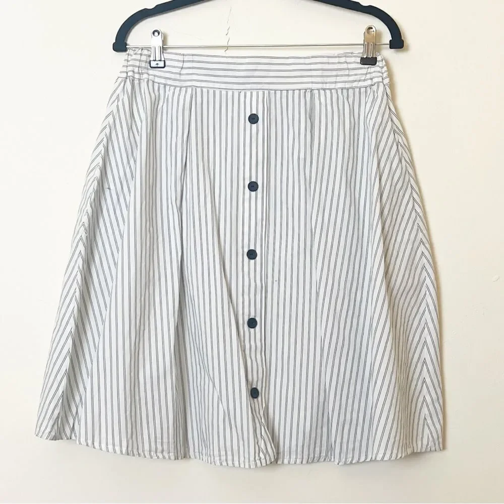 Philosophy Striped Faux Button-Down A-Line Skirt, Size Large